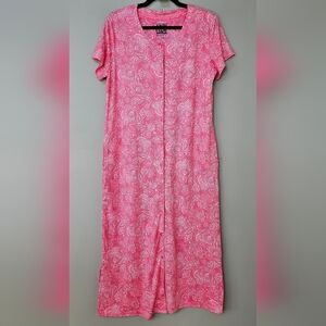 Muk Luks Women's Button Up Sleep Dress w Pockets, Pink & White Motif, Medium